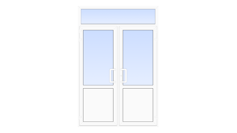 Пластиковая входная двухстворчатая дверь со стеклом и фрамугой 1600x2400