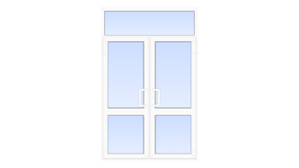 Пластиковая входная двухстворчатая остекленная дверь с импостом и фрамугой 1400x2300