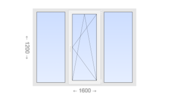 Трехстворчатое пластиковое окно 1600x1200 Г-ПО-Г