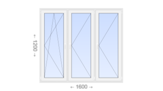 Трехстворчатое пластиковое окно 1600x1200 ПO-П-П