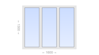 Трехстворчатое пластиковое окно 1600x1300 Г-Г-Г