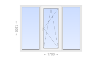 Трехстворчатое пластиковое окно 1700x1200 Г-ПО-Г