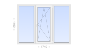 Трехстворчатое пластиковое окно 1740x1400 Г-ПО-Г