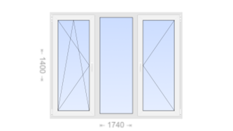 Трехстворчатое пластиковое окно 1740x1400 ПO-Г-П