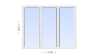 Трехстворчатое пластиковое окно 1760x1420 Г-Г-Г