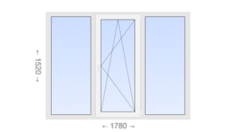 Трехстворчатое пластиковое окно 1780x1520 Г-ПО-Г