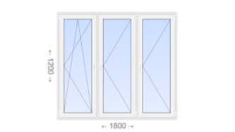 Трехстворчатое пластиковое окно 1800x1200 ПO-П-П