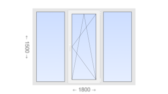 Трехстворчатое пластиковое окно 1800x1500 Г-ПО-Г