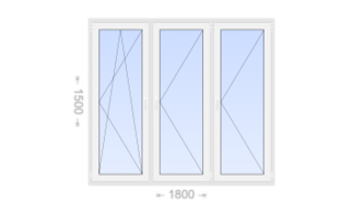 Трехстворчатое пластиковое окно 1800x1500 ПO-П-П