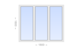 Трехстворчатое пластиковое окно 1800x1800 Г-Г-Г
