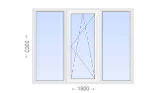 Трехстворчатое пластиковое окно 1800x2000 Г-ПО-Г