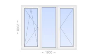Трехстворчатое пластиковое окно 1800x2000 ПO-Г-П