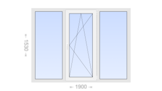 Трехстворчатое пластиковое окно 1900x1530 Г-ПО-Г
