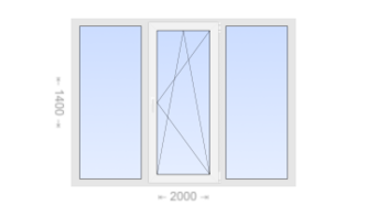 Трехстворчатое пластиковое окно 2000x1400 Г-ПО-Г