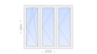 Трехстворчатое пластиковое окно 2000x1400 ПO-П-П
