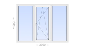 Трехстворчатое пластиковое окно 2000x1500 Г-ПО-Г
