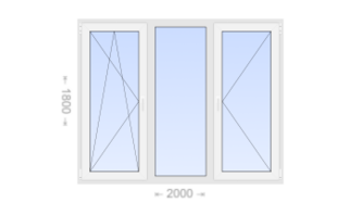 Трехстворчатое пластиковое окно 2000x1800 ПO-Г-П