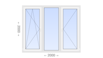 Трехстворчатое пластиковое окно 2000x2000 ПO-Г-П