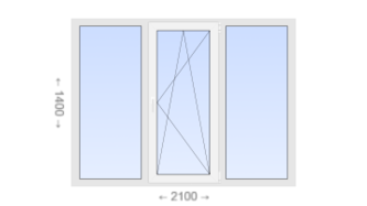 Трехстворчатое пластиковое окно 2100x1400 Г-ПО-Г