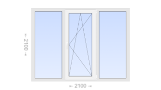 Трехстворчатое пластиковое окно 2100x2100 Г-ПО-Г