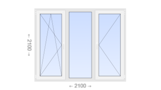 Трехстворчатое пластиковое окно 2100x2100 ПO-Г-П