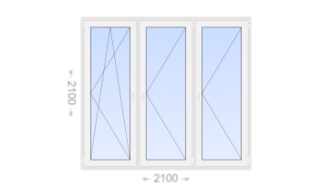 Трехстворчатое пластиковое окно 2100x2100 ПO-П-П