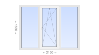 Трехстворчатое пластиковое окно 2150x1550 Г-ПО-Г