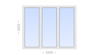 Трехстворчатое пластиковое окно 2200x2200 Г-Г-Г