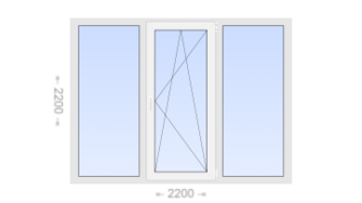 Трехстворчатое пластиковое окно 2200x2200 Г-ПО-Г