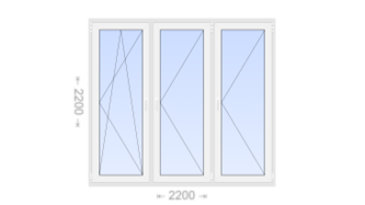 Трехстворчатое пластиковое окно 2200x2200 ПO-П-П