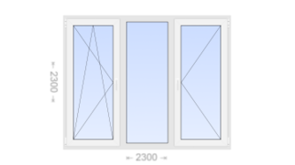 Трехстворчатое пластиковое окно 2300x2300 ПO-Г-П