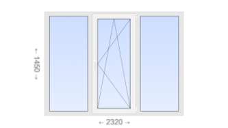 Трехстворчатое пластиковое окно 2320x1450 Г-ПО-Г