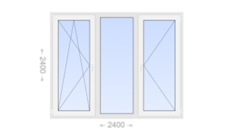 Трехстворчатое пластиковое окно 2400x2400 ПO-Г-П