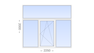 Трехстворчатое пластиковое окно с глухой цельной фрамугой 2250x2000 Г-ПО-Г