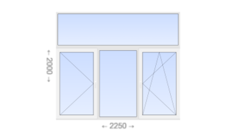 Трехстворчатое пластиковое окно с глухой цельной фрамугой 2250x2000 П-Г-ПО