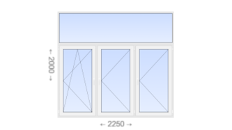 Трехстворчатое пластиковое окно с глухой цельной фрамугой 2250x2000 ПО-П-П