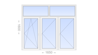 Трехстворчатое пластиковое окно с глухой фрамугой 1650x1600 ПО-П-П