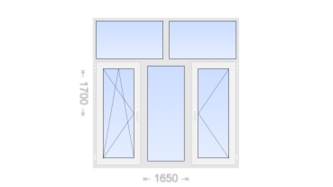 Трехстворчатое пластиковое окно с глухой фрамугой 1650x1700 ПО-Г-П
