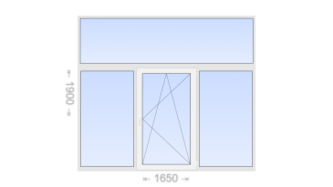 Трехстворчатое пластиковое окно с глухой фрамугой 1650x1900 Г-ПО-Г
