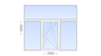 Трехстворчатое пластиковое окно с глухой фрамугой 1650x2000 Г-ПО-Г
