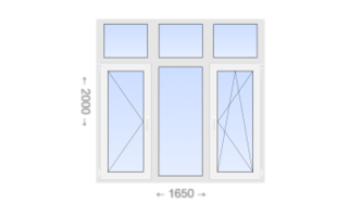 Трехстворчатое пластиковое окно с глухой фрамугой 1650x2000 П-Г-ПО