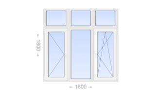 Трехстворчатое пластиковое окно с глухой фрамугой 1800x1800 П-Г-ПО