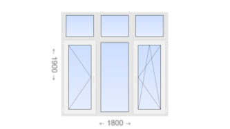 Трехстворчатое пластиковое окно с глухой фрамугой 1800x1900 П-Г-ПО