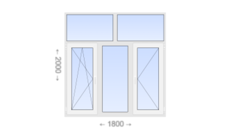 Трехстворчатое пластиковое окно с глухой фрамугой 1800x2000 ПО-Г-П
