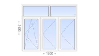 Трехстворчатое пластиковое окно с глухой фрамугой 1800x2100 ПО-П-П