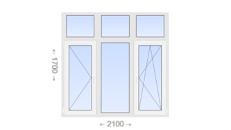 Трехстворчатое пластиковое окно с глухой фрамугой 2100x1700 П-Г-ПО