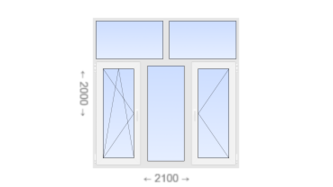 Трехстворчатое пластиковое окно с глухой фрамугой 2100x2000 ПО-Г-П