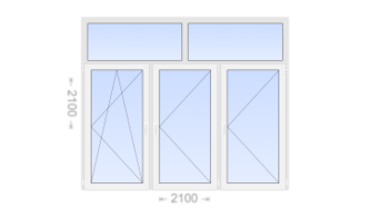 Трехстворчатое пластиковое окно с глухой фрамугой 2100x2100 ПО-П-П