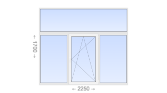 Трехстворчатое пластиковое окно с глухой фрамугой 2250x1700 Г-ПО-Г