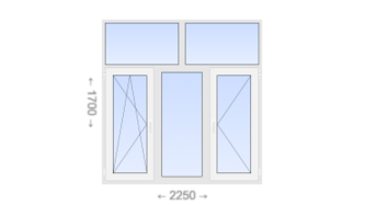 Трехстворчатое пластиковое окно с глухой фрамугой 2250x1700 ПО-Г-П